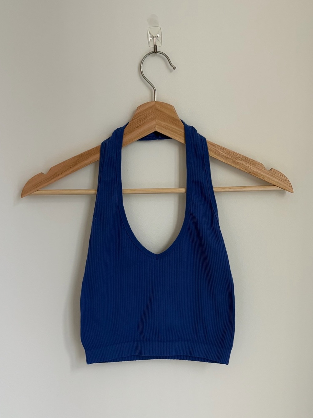 Blue Ribbed Halter Top || Aritzia